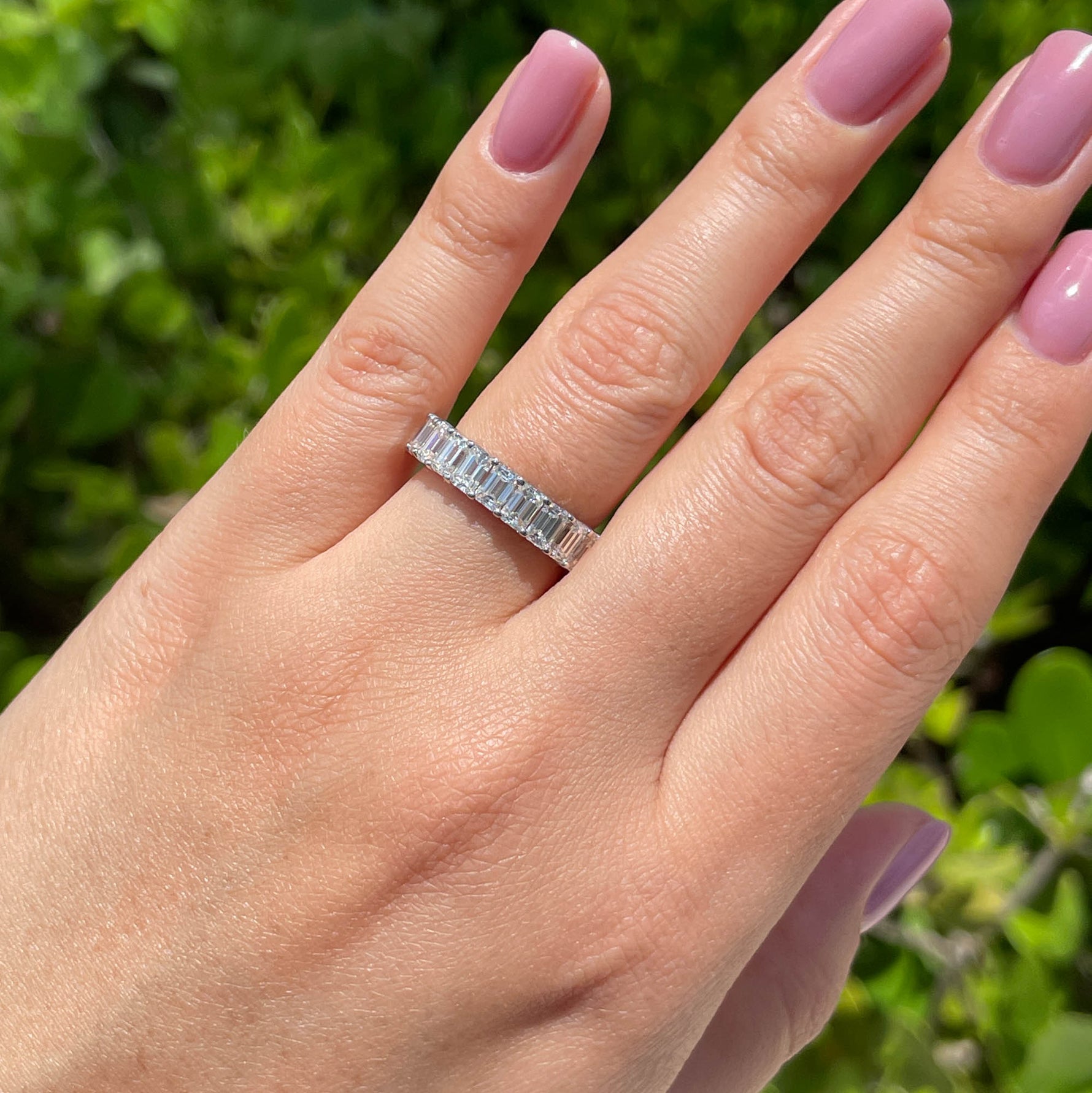 JAY FEDER PLATINUM EMERALD CUT DIAMOND ETERNITY BAND RING