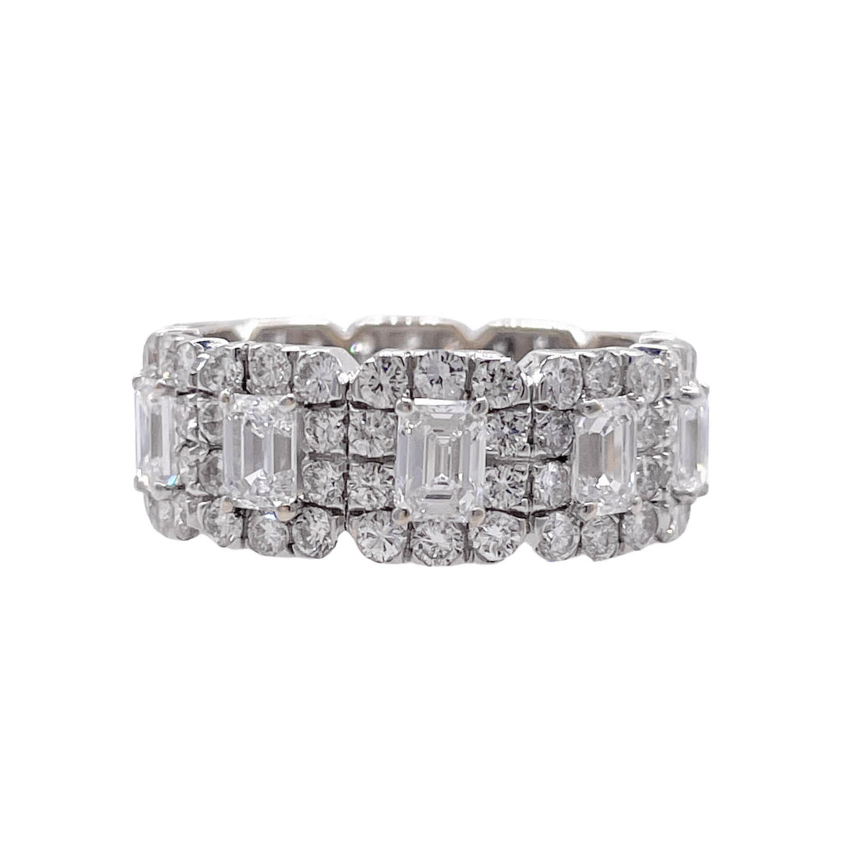 JAY FEDER 18K WHITE GOLD DIAMOND EMERALD HALO ETERNITY BAND RING
