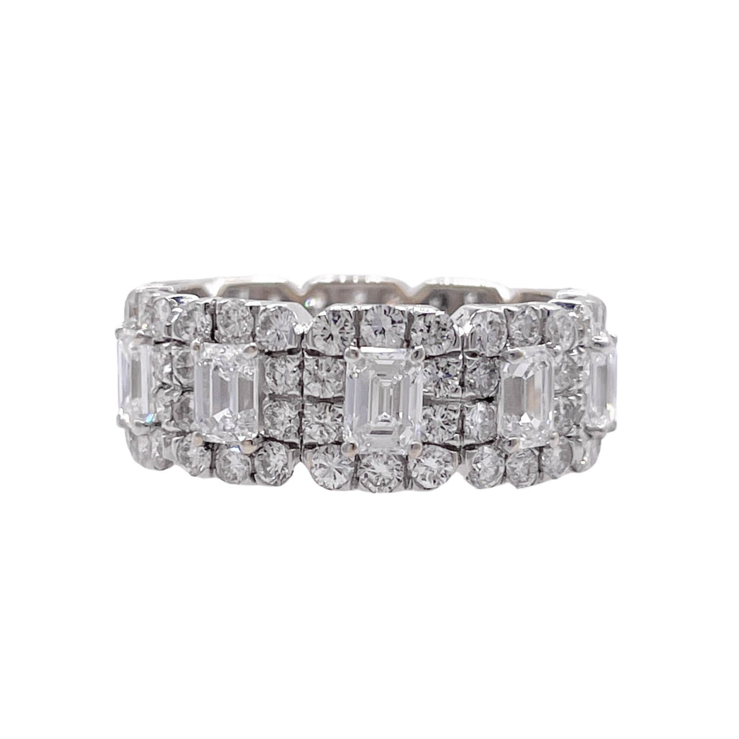 JAY FEDER 18K WHITE GOLD DIAMOND EMERALD HALO ETERNITY BAND RING