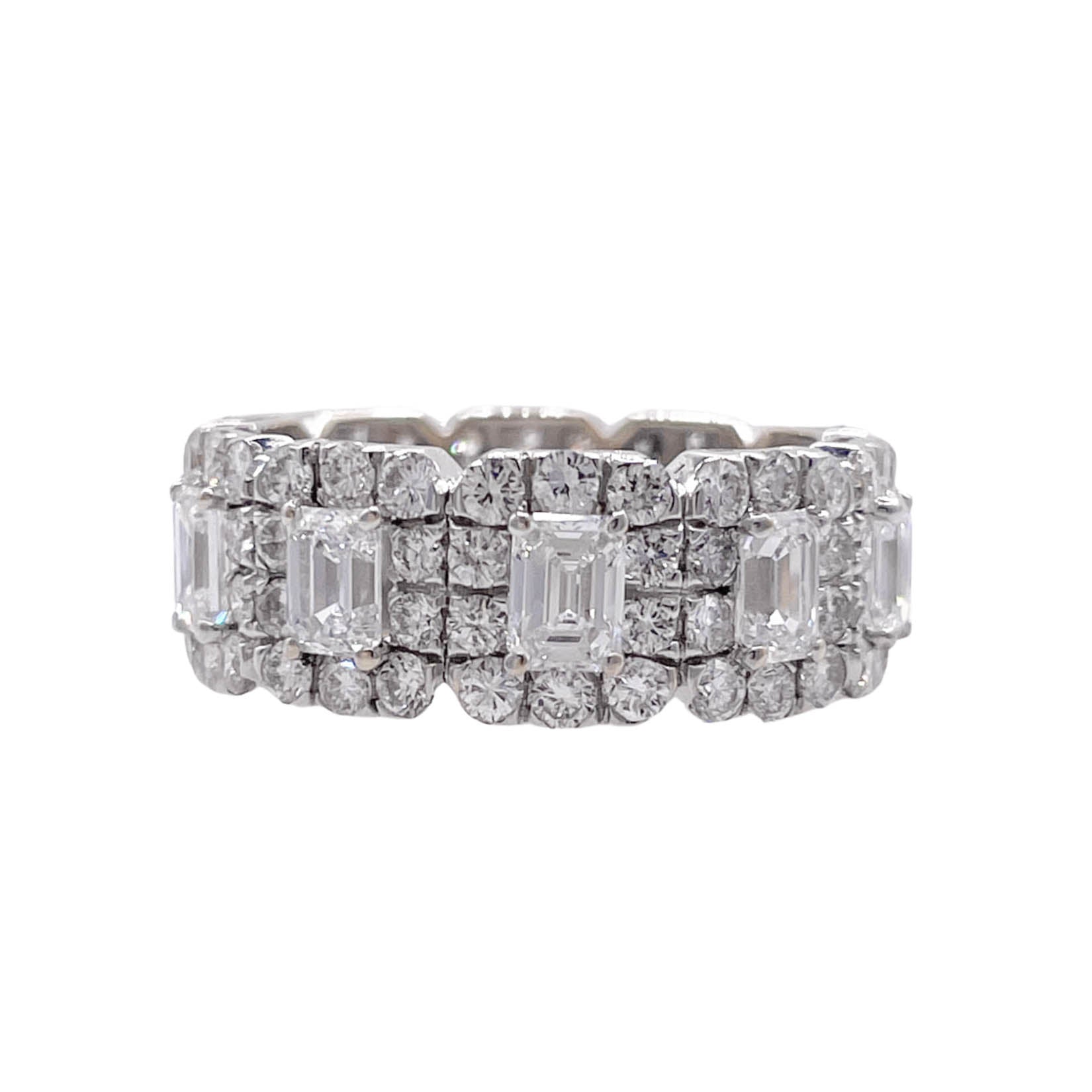 JAY FEDER 18K WHITE GOLD DIAMOND EMERALD HALO ETERNITY BAND RING