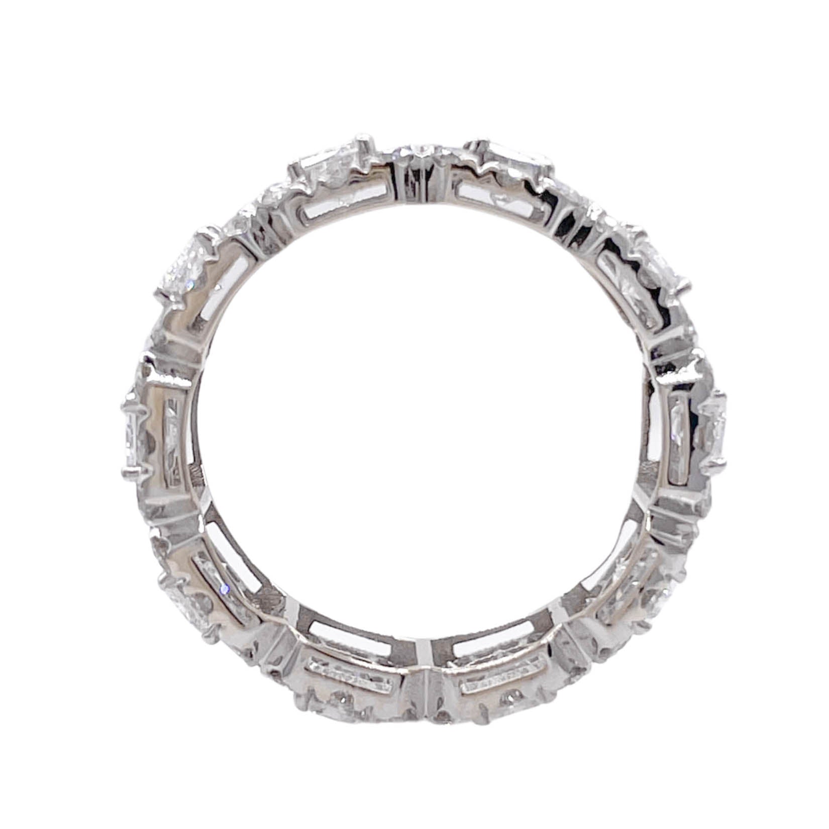 JAY FEDER 18K WHITE GOLD DIAMOND EMERALD HALO ETERNITY BAND RING