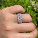 JAY FEDER 18K WHITE GOLD DIAMOND EMERALD HALO ETERNITY BAND RING