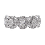 JAY FEDER 18K WHITE GOLD DIAMOND OVAL HALO HALFWAY BAND RING