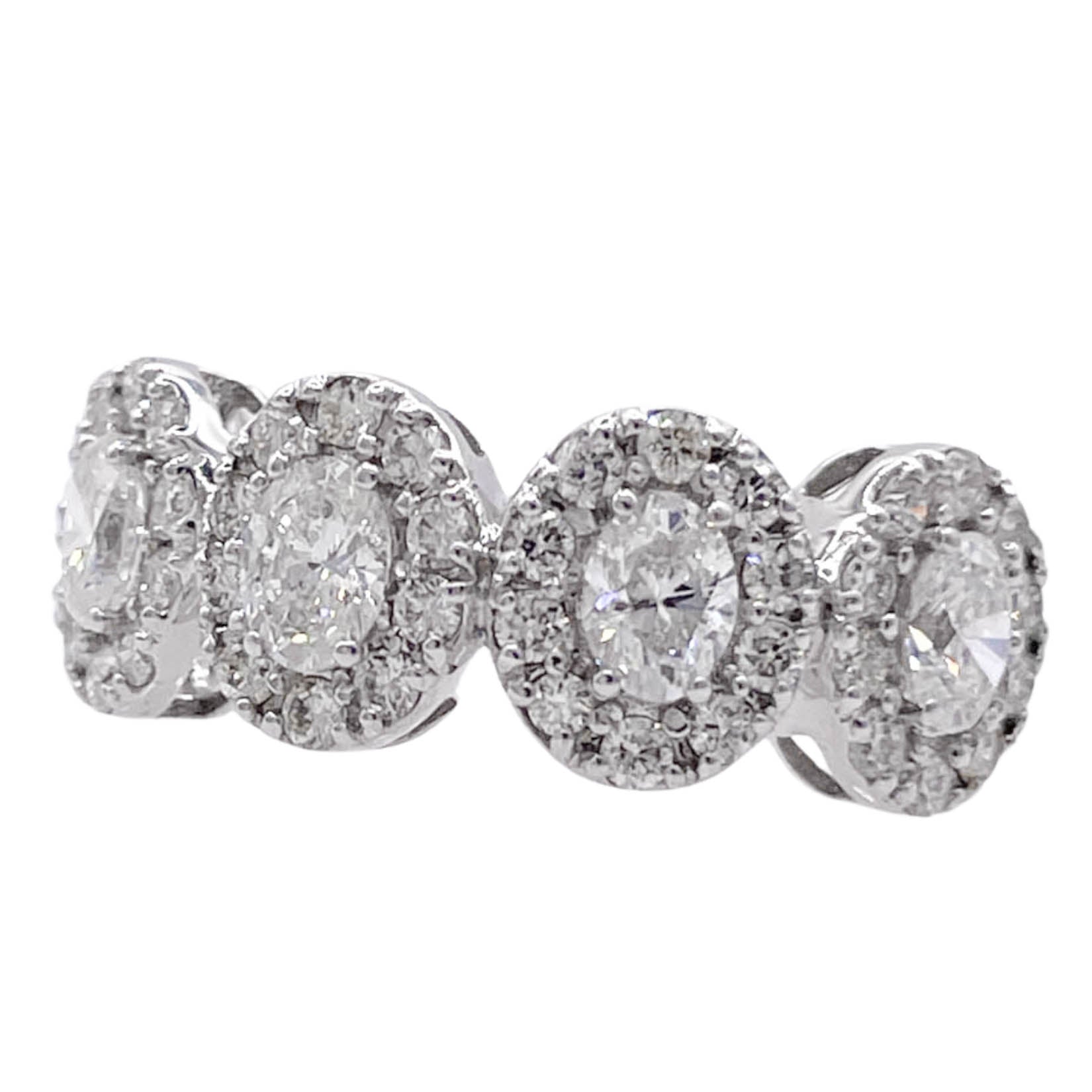 JAY FEDER 18K WHITE GOLD DIAMOND OVAL HALO HALFWAY BAND RING