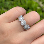 JAY FEDER 18K WHITE GOLD DIAMOND OVAL HALO HALFWAY BAND RING