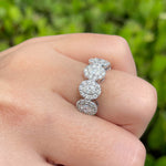 JAY FEDER 18K WHITE GOLD DIAMOND OVAL HALO HALFWAY BAND RING