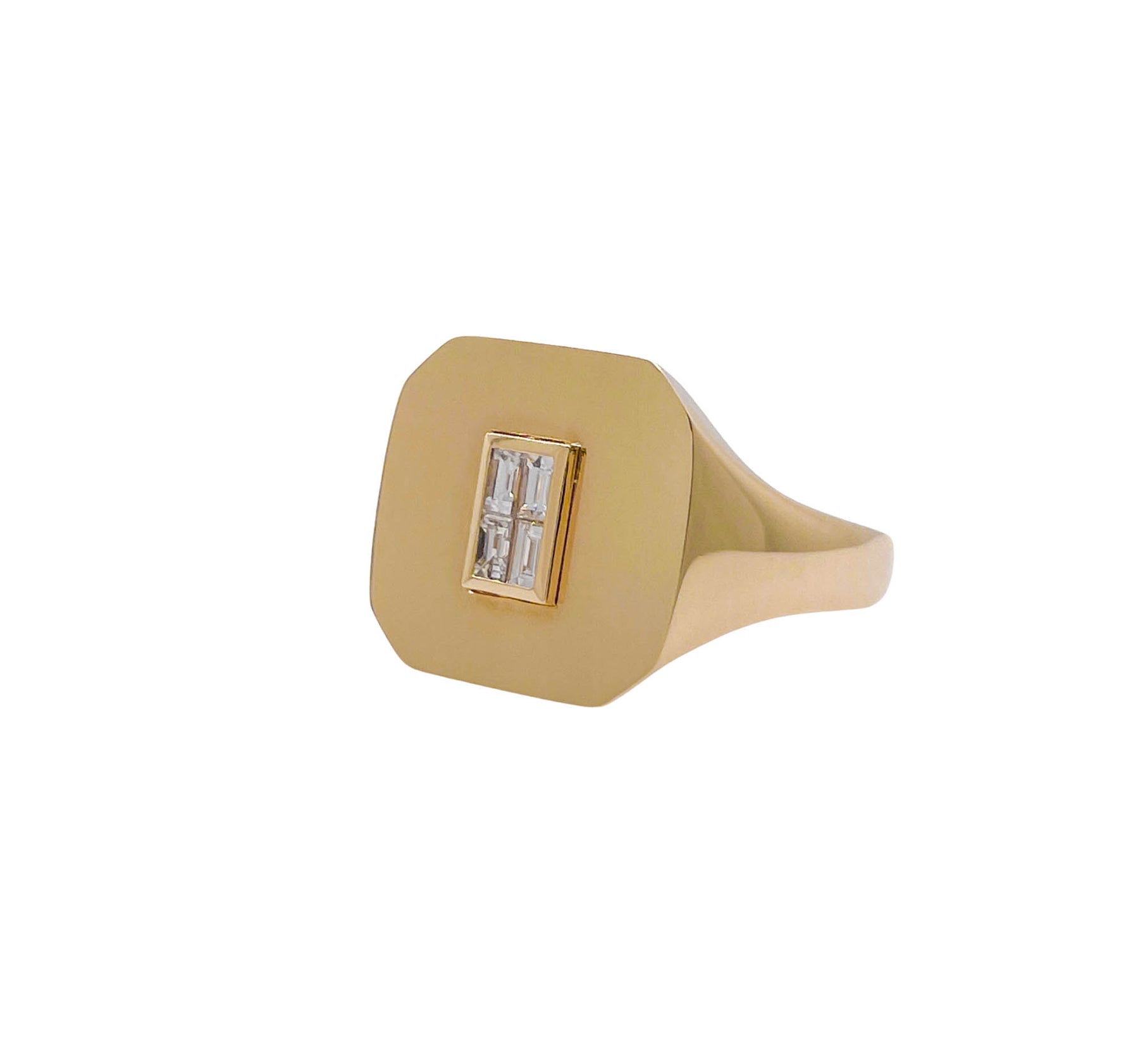 DOVES 18k Yellow Gold Baguette Diamond Mondrian Invisible Set Ring