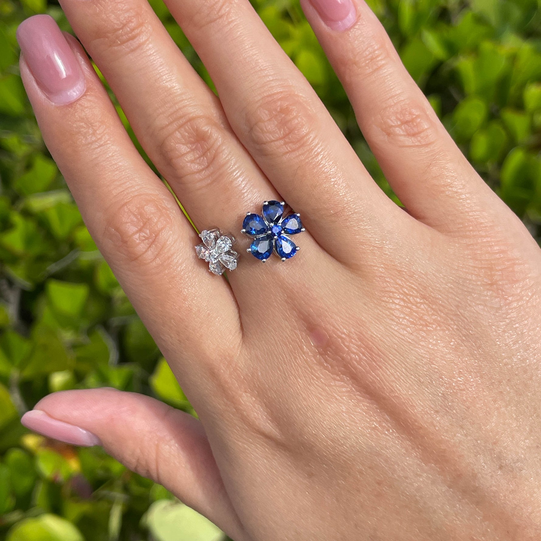 Jay Feder 18k White Gold Diamond Sapphire Cluster Crossover Ring