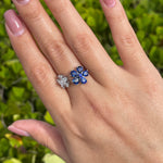 Jay Feder 18k White Gold Diamond Sapphire Cluster Crossover Ring