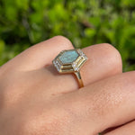JAY FEDER 14K YELLOW GOLD LABRADORITE DIAMOND HEXAGON RING