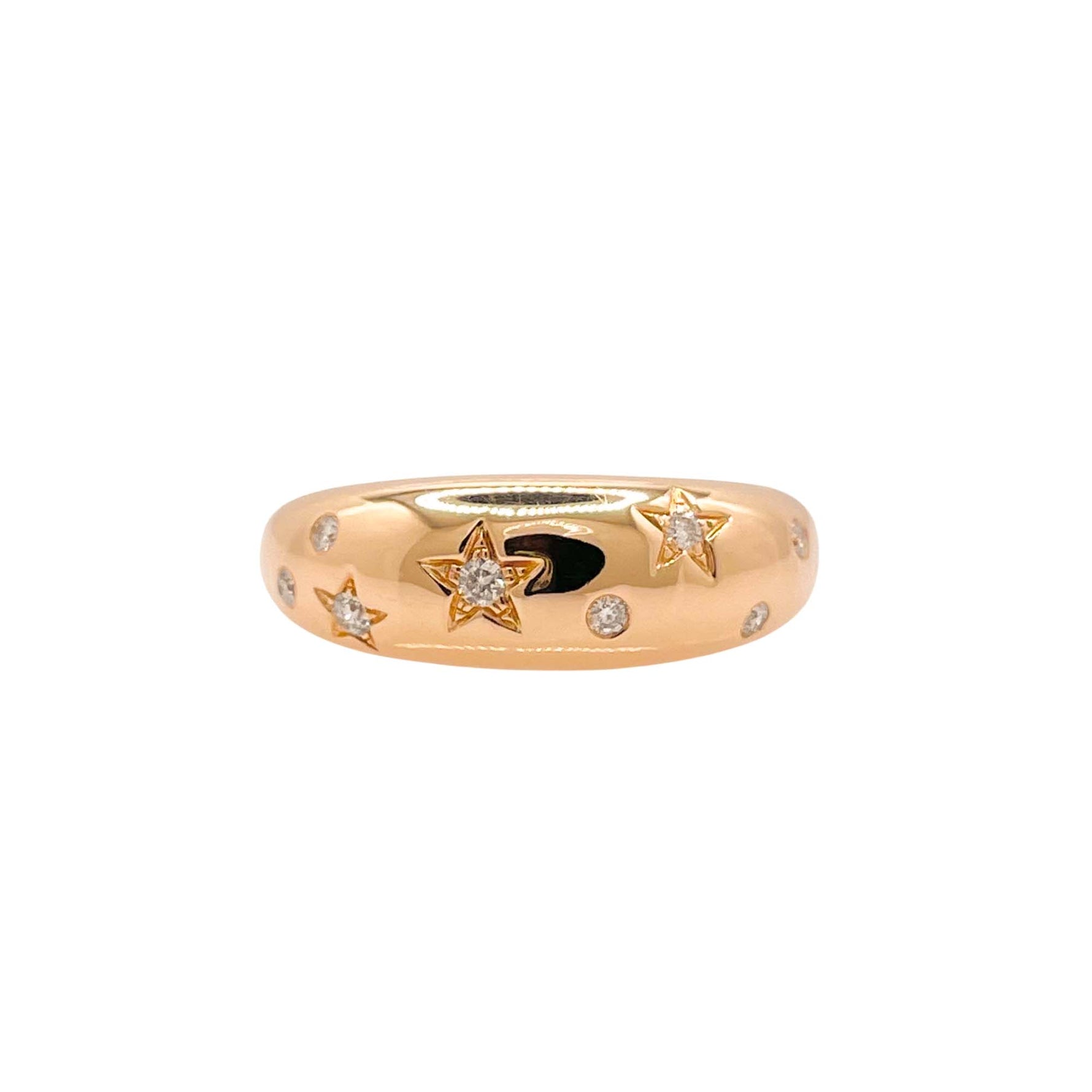 Jay Feder 14k Yellow Gold Diamond Stars Dome Band Ring