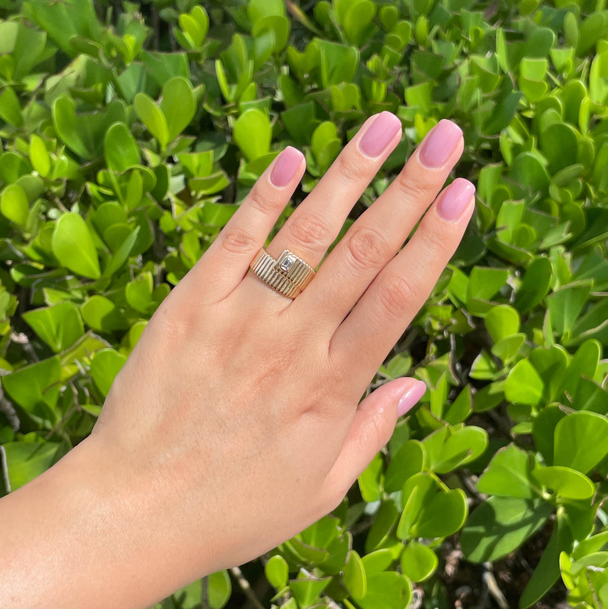 JAY FEDER 14K YELLOW GOLD EMERALD DIAMOND COIL WRAP RING