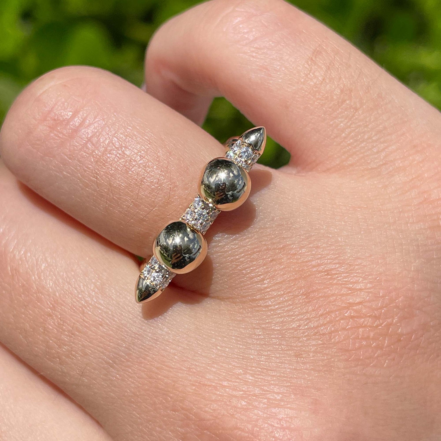 Jay Feder 14k White Gold Diamond Pave Gold Ball Band Ring