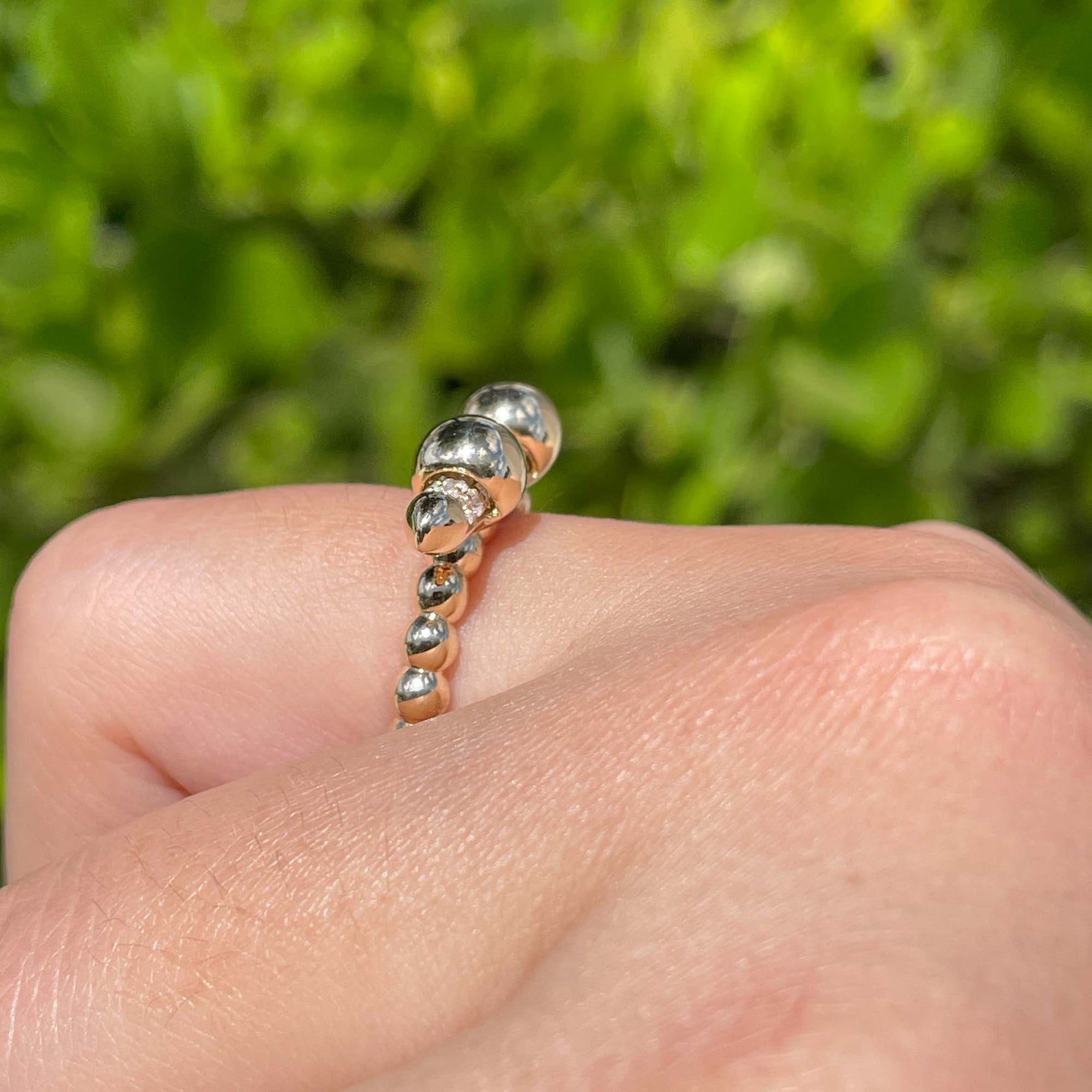 Jay Feder 14k White Gold Diamond Pave Gold Ball Band Ring