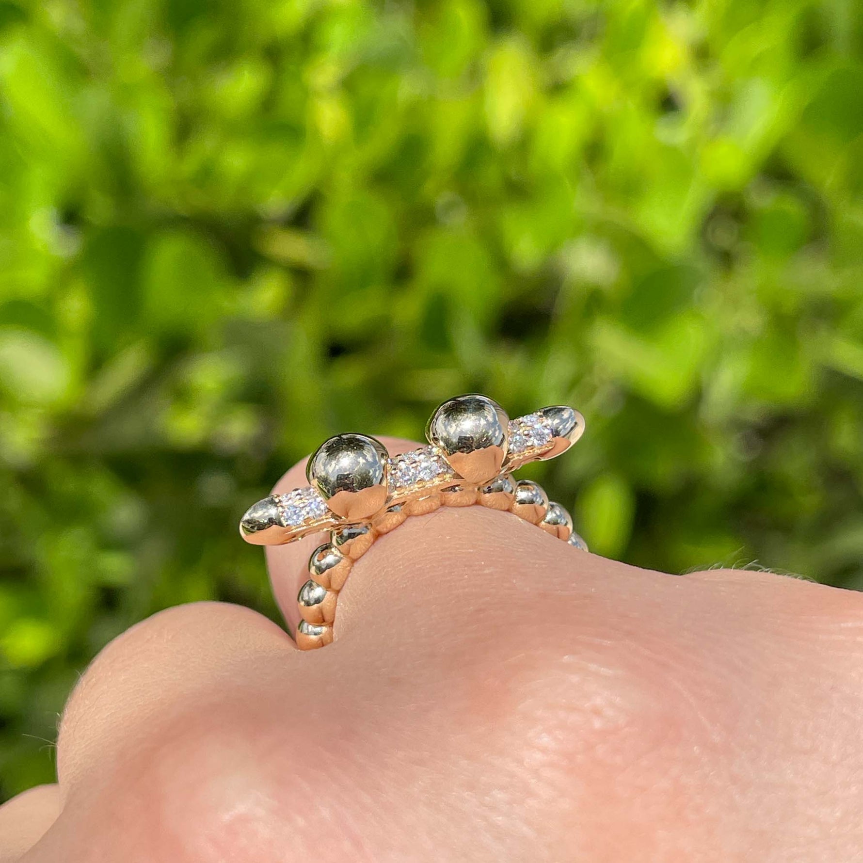 Jay Feder 14k White Gold Diamond Pave Gold Ball Band Ring