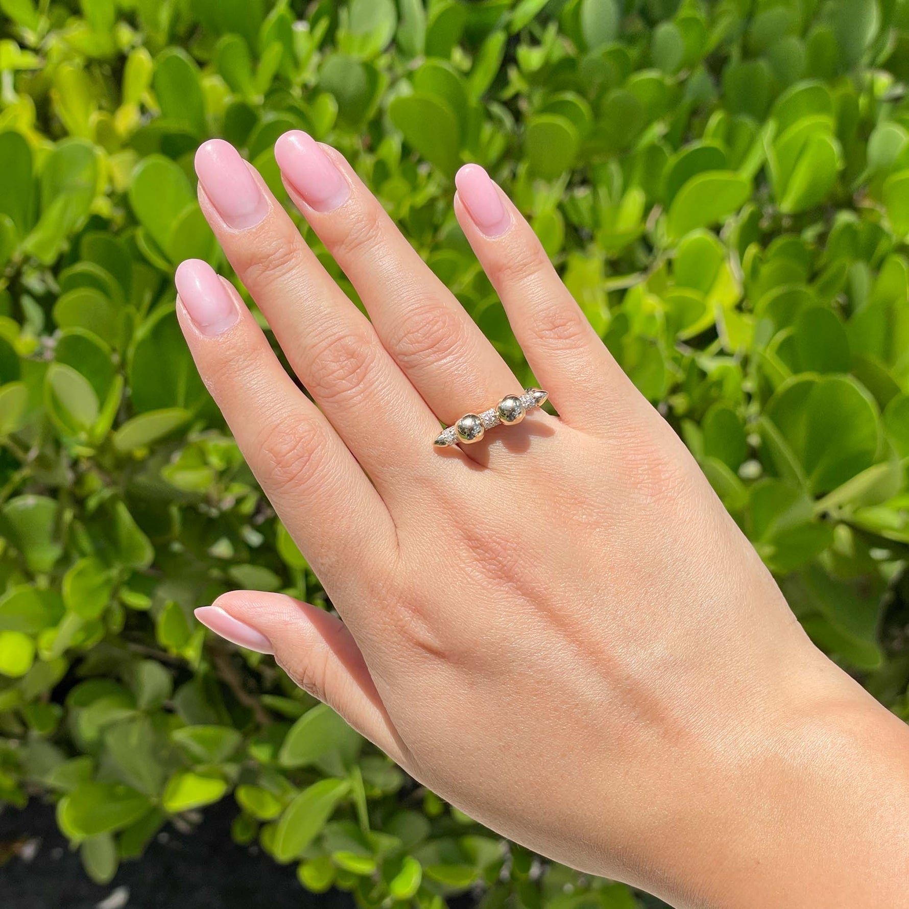 Jay Feder 14k White Gold Diamond Pave Gold Ball Band Ring