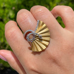 JAY FEDER 18K TWO TONE GOLD DIAMOND FAN PLISSE RING