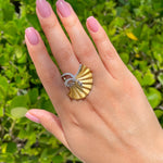 JAY FEDER 18K TWO TONE GOLD DIAMOND FAN PLISSE RING