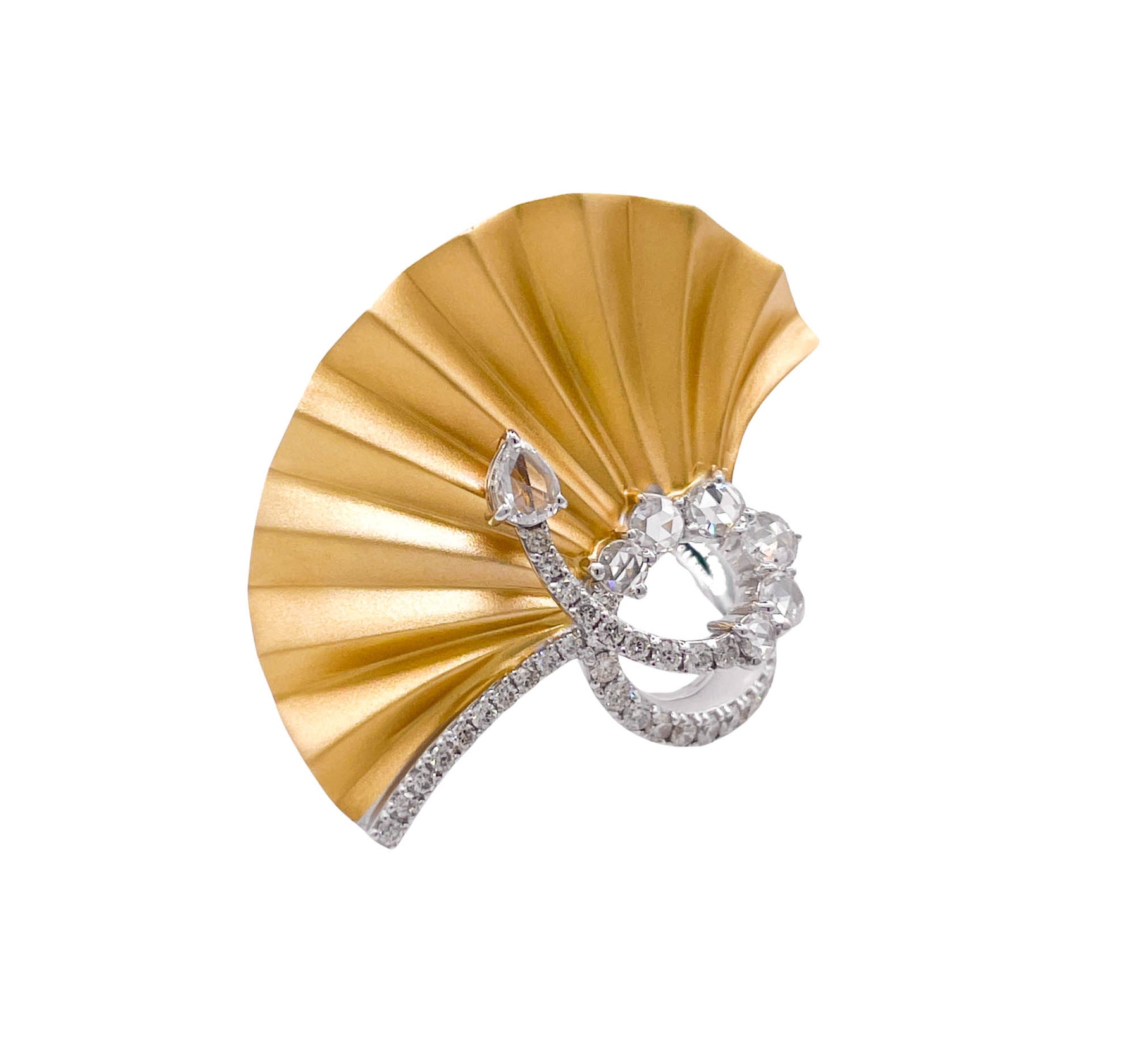 JAY FEDER 18K TWO TONE GOLD DIAMOND FAN PLISSE RING