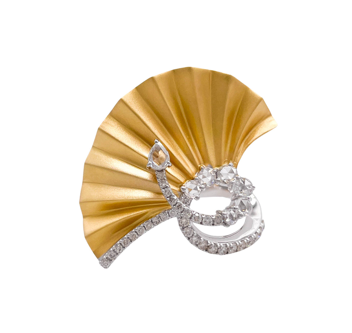 JAY FEDER 18K TWO TONE GOLD DIAMOND FAN PLISSE RING