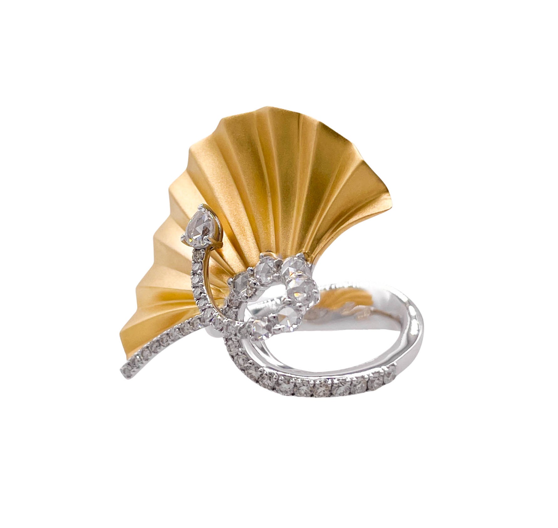 JAY FEDER 18K TWO TONE GOLD DIAMOND FAN PLISSE RING