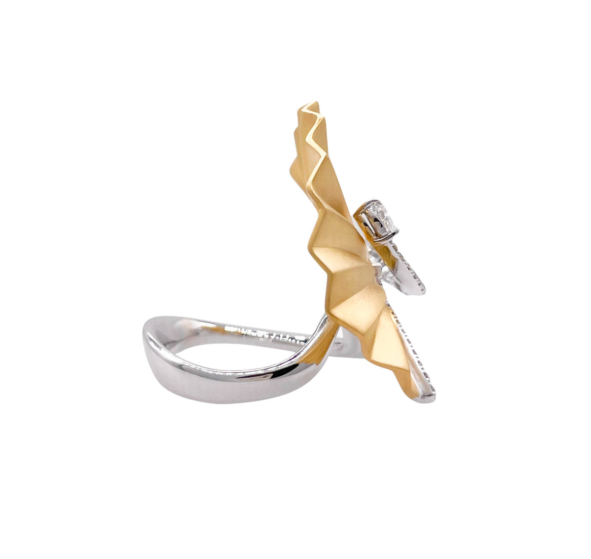 JAY FEDER 18K TWO TONE GOLD DIAMOND FAN PLISSE RING