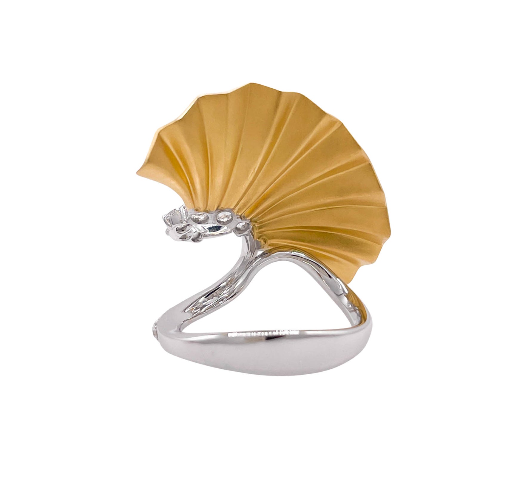 JAY FEDER 18K TWO TONE GOLD DIAMOND FAN PLISSE RING
