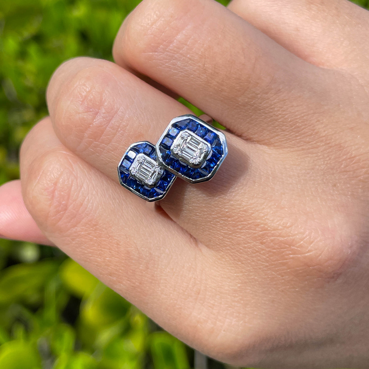 JAY FEDER 14K WHITE GOLD DIAMOND SAPPHIRE "TOI ET MOI" RING