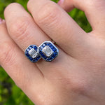 JAY FEDER 14K WHITE GOLD DIAMOND SAPPHIRE "TOI ET MOI" RING