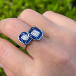 JAY FEDER 14K WHITE GOLD DIAMOND SAPPHIRE "TOI ET MOI" RING