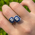 JAY FEDER 14K WHITE GOLD DIAMOND SAPPHIRE "TOI ET MOI" RING