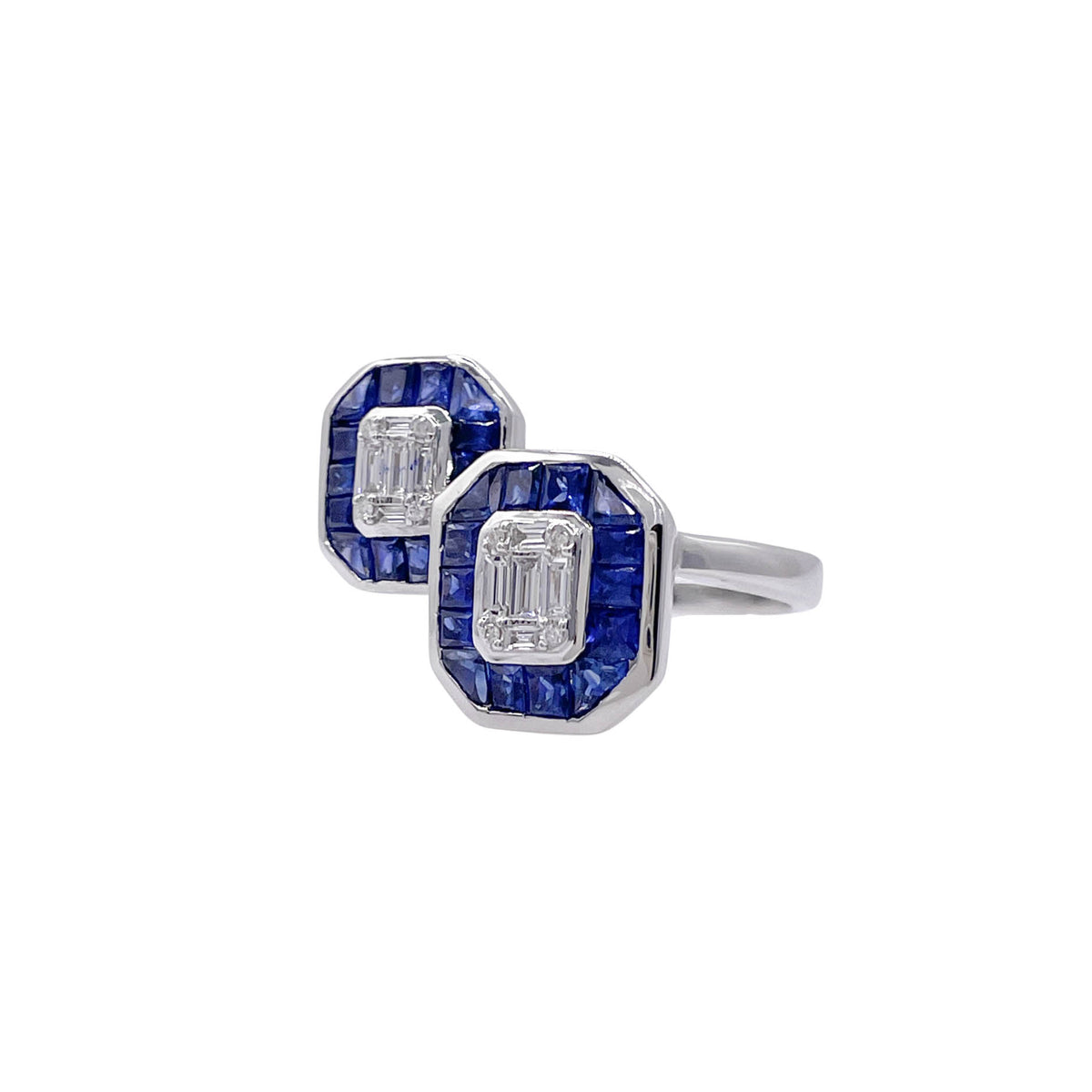 JAY FEDER 14K WHITE GOLD DIAMOND SAPPHIRE "TOI ET MOI" RING