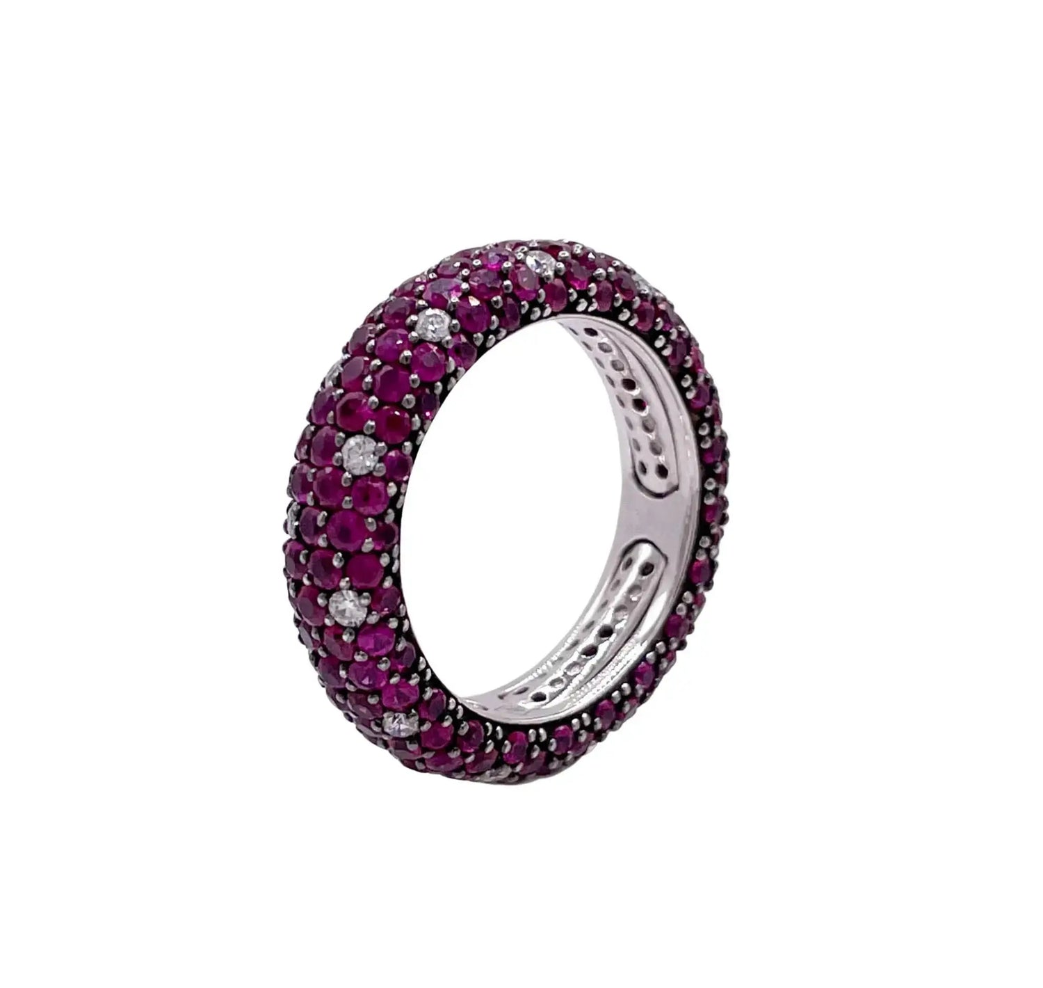 18K White Gold Ruby Diamond Wedding Band Ring