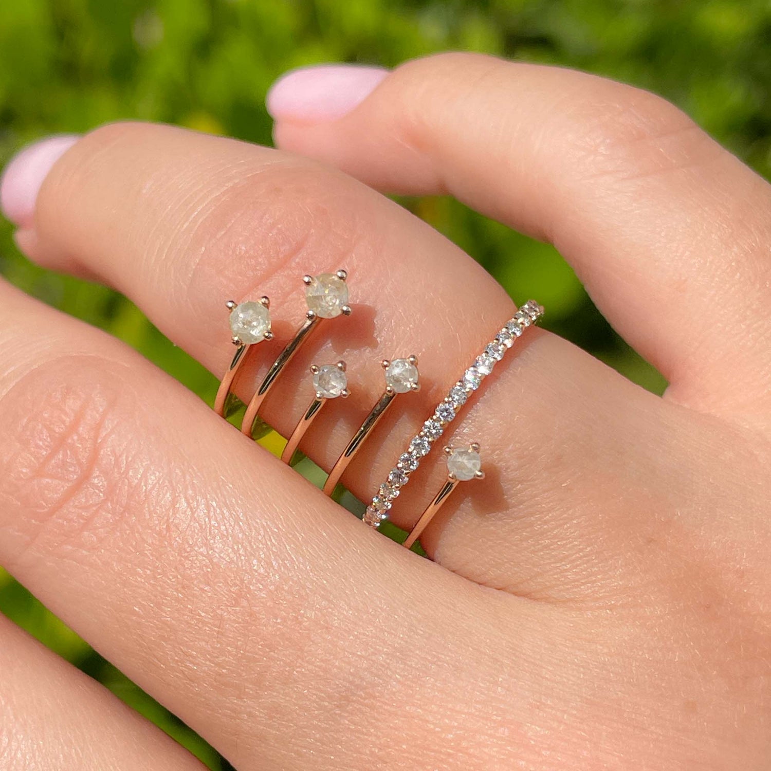 Jay Feder 18k Rose Gold Diamond Rose cut 6 Row Pave Band