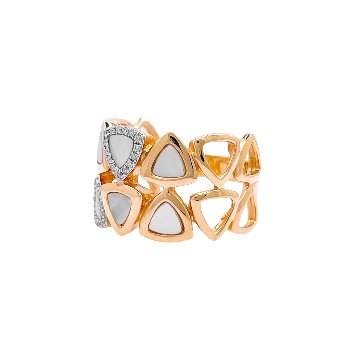 Jay Feder 14k Yellow Gold Diamond Mother of Pearl Band Ring