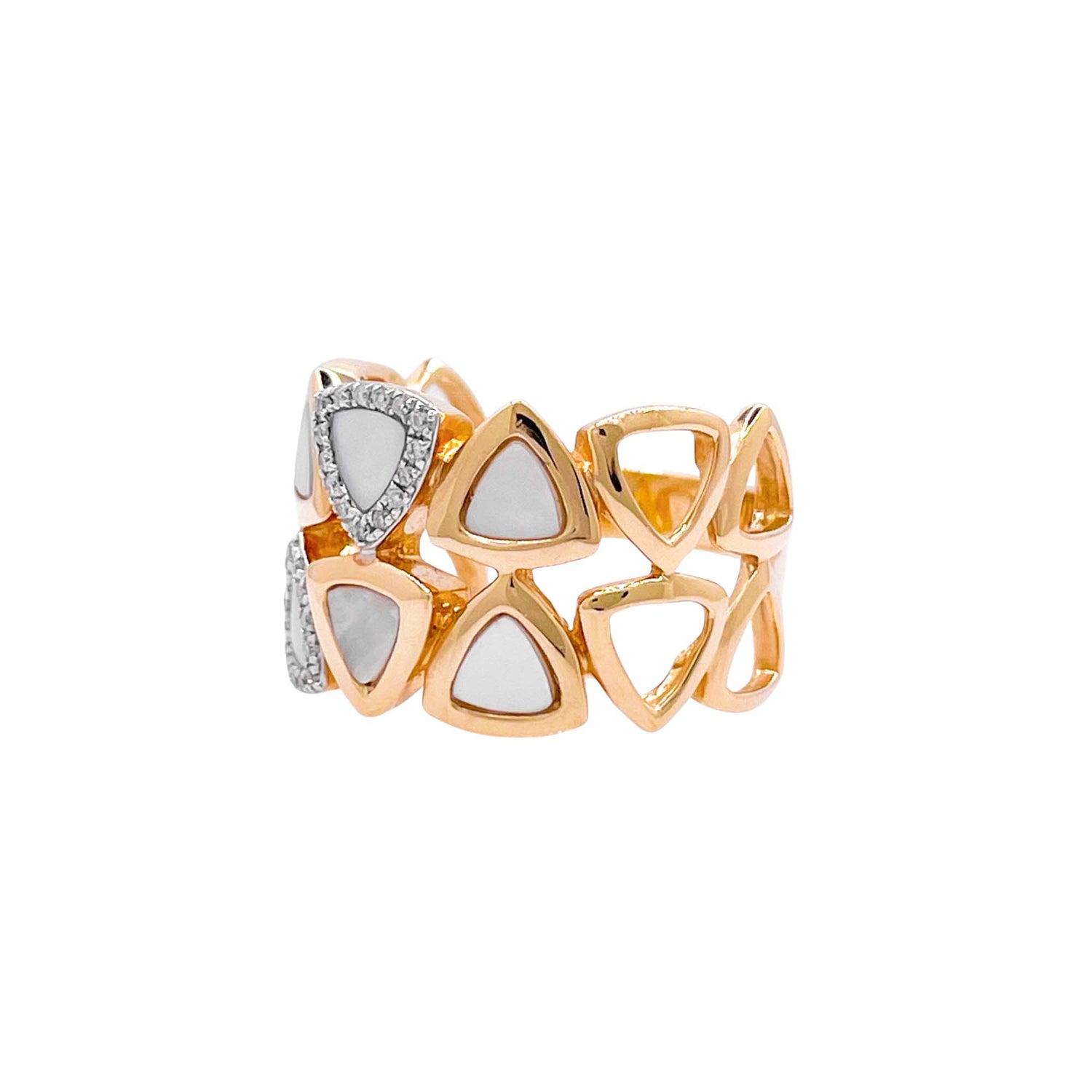 Jay Feder 14k Yellow Gold Diamond Mother of Pearl Band Ring