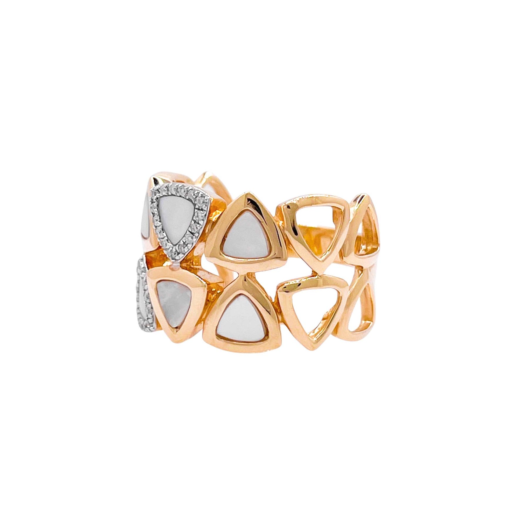 Jay Feder 14k Yellow Gold Diamond Mother of Pearl Band Ring