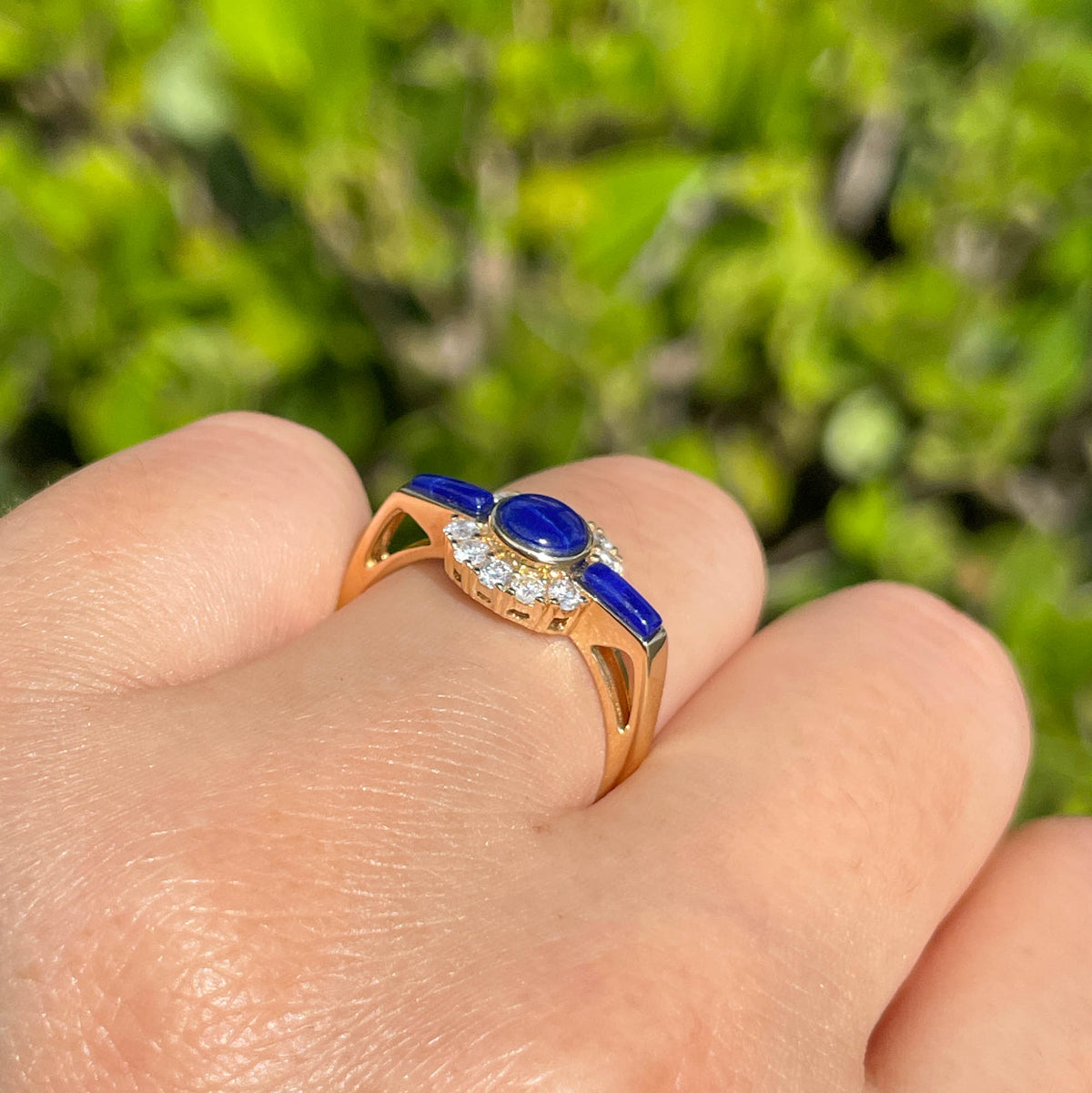 JAY FEDER 14K YELLOW GOLD LAPIS LAZULI DIAMOND RING