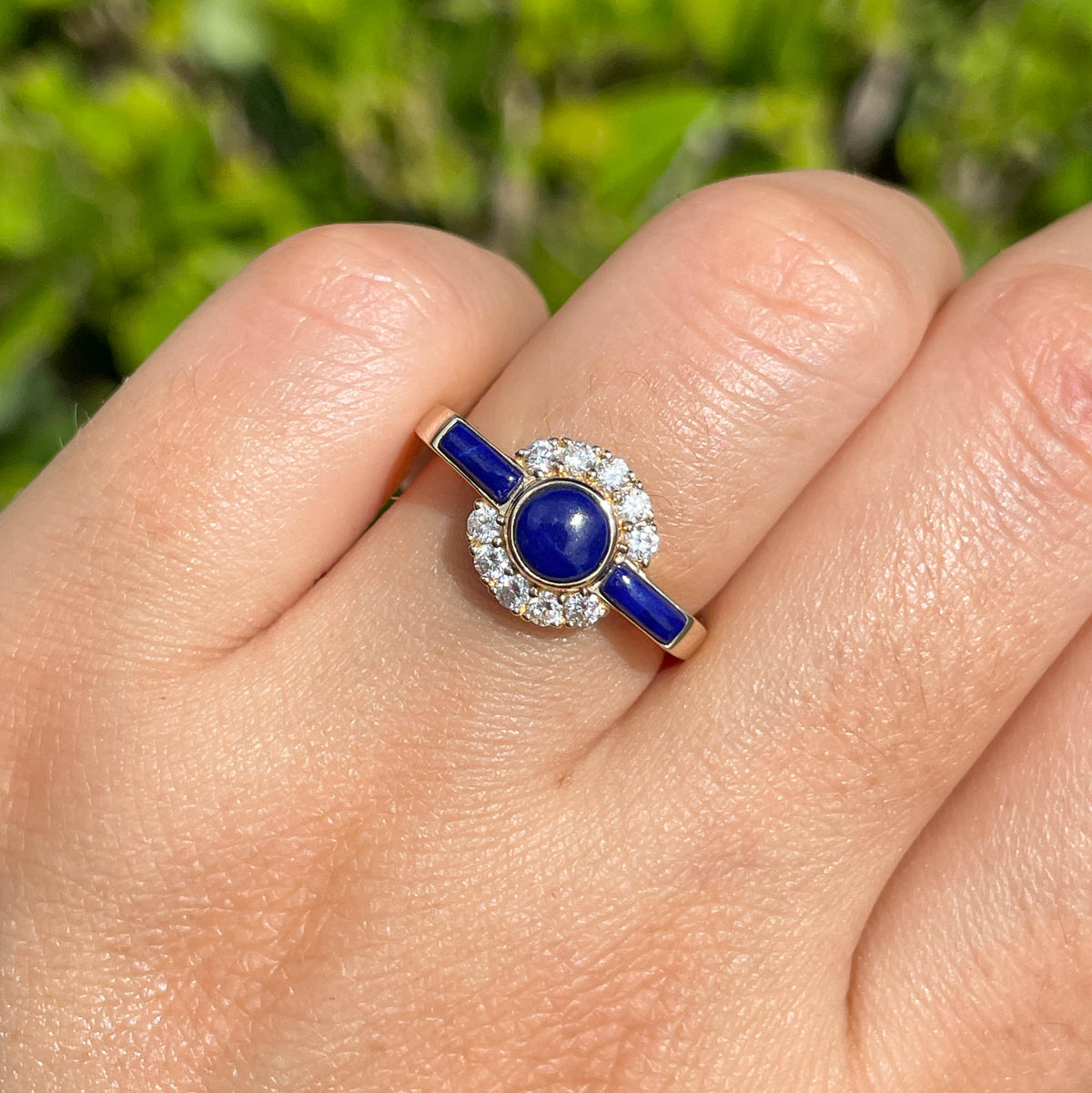 JAY FEDER 14K YELLOW GOLD LAPIS LAZULI DIAMOND RING
