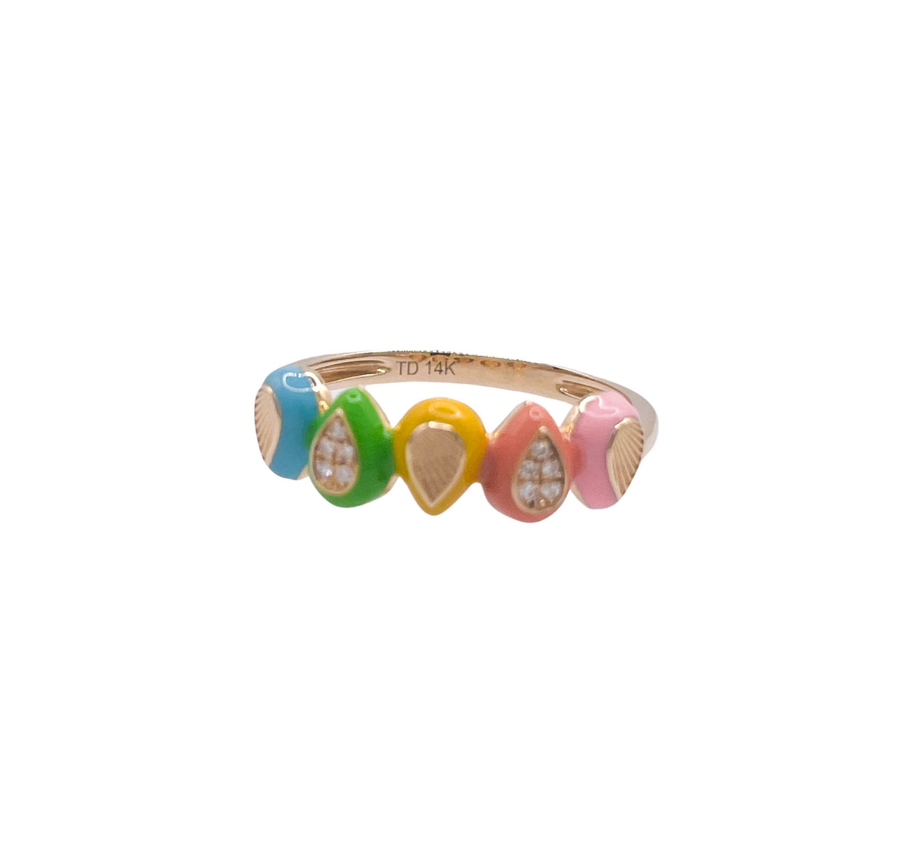 JAY FEDER 14K YELLOW GOLD DIAMOND MULTI COLORED ENAMEL BAND RING