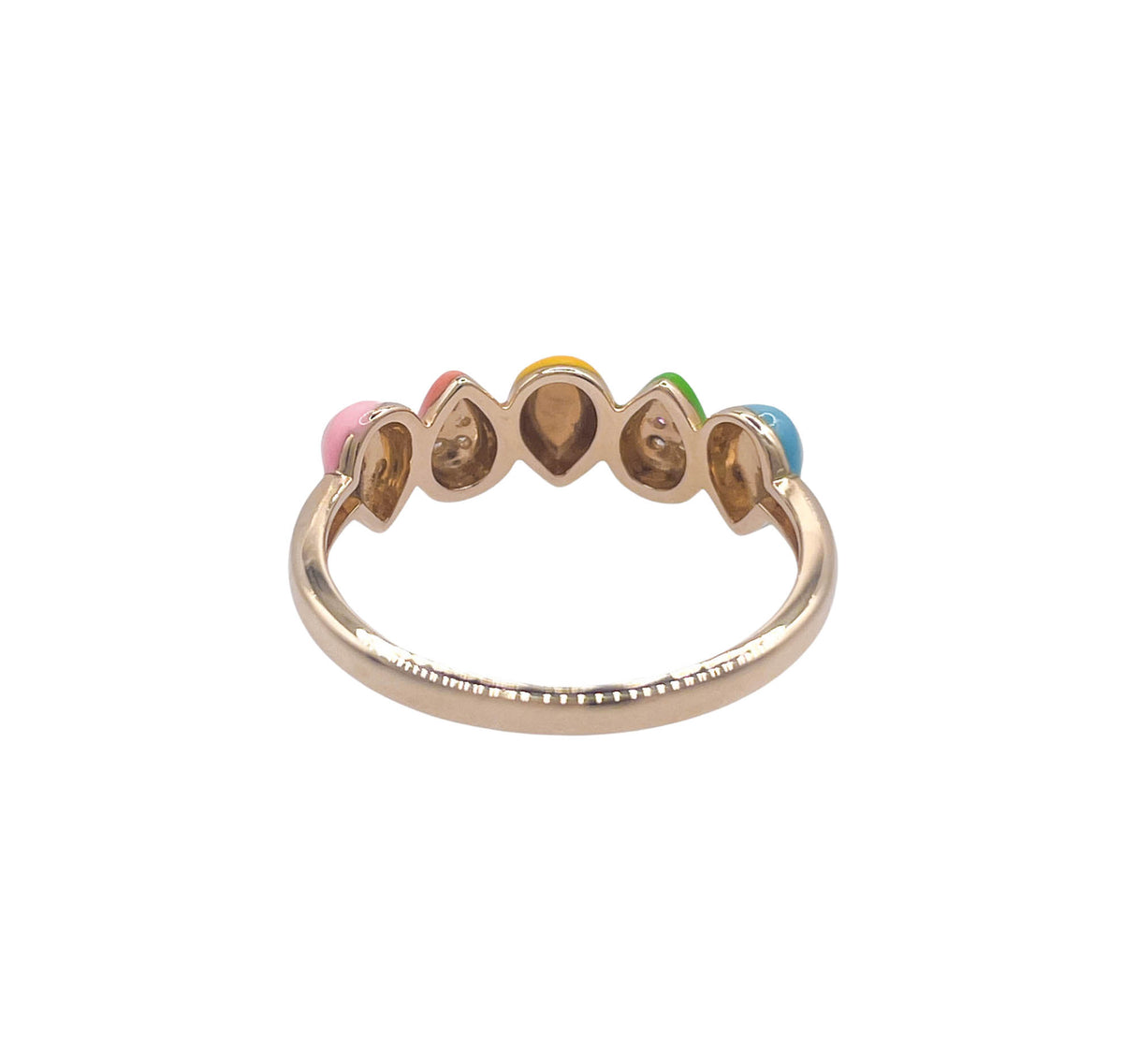 JAY FEDER 14K YELLOW GOLD DIAMOND MULTI COLORED ENAMEL BAND RING