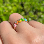 JAY FEDER 14K YELLOW GOLD DIAMOND MULTI COLORED ENAMEL BAND RING