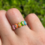 JAY FEDER 14K YELLOW GOLD DIAMOND MULTI COLORED ENAMEL BAND RING