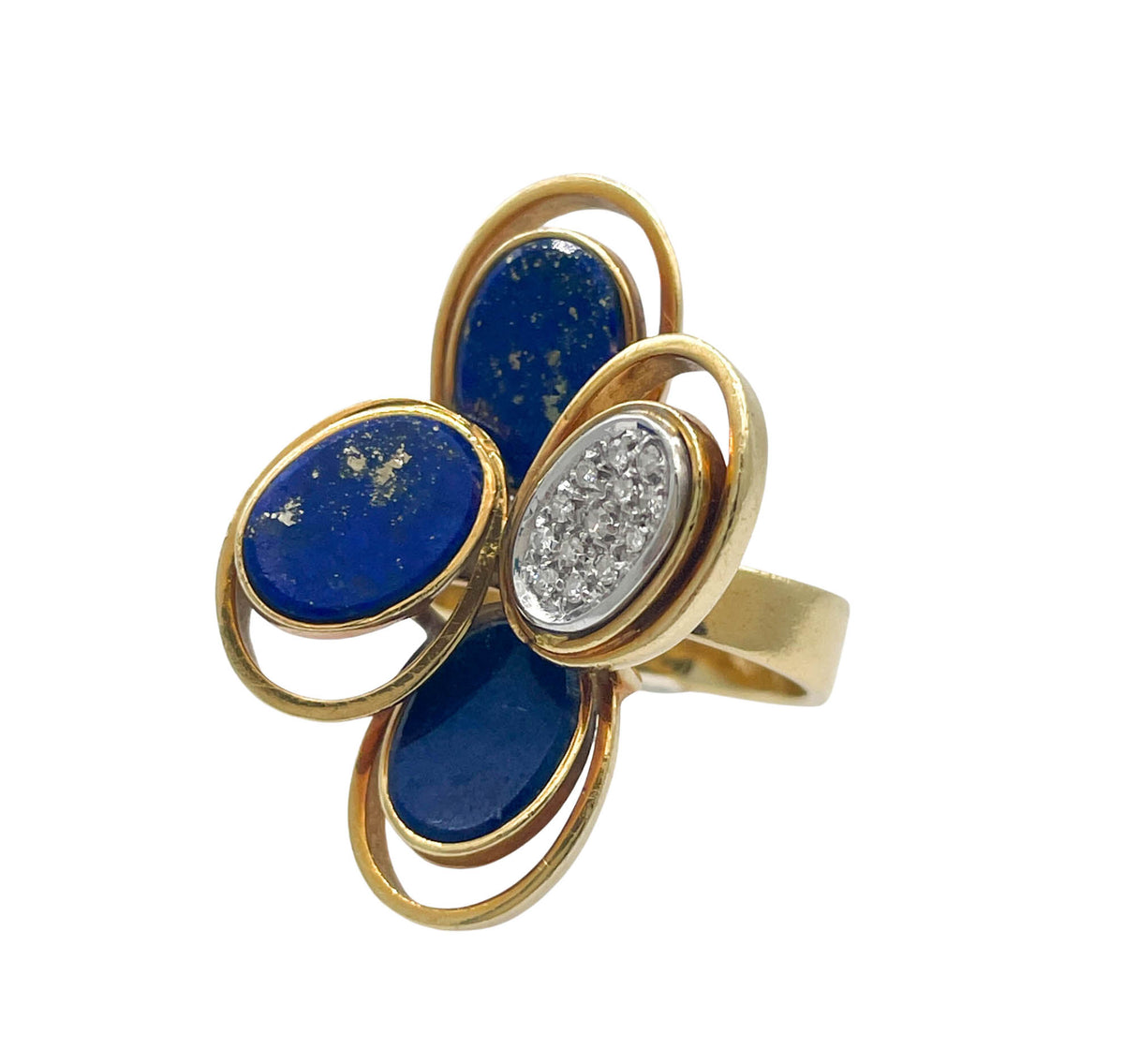 JAY FEDER 18K YELLOW GOLD LAPIS LAZULI DIAMOND RING