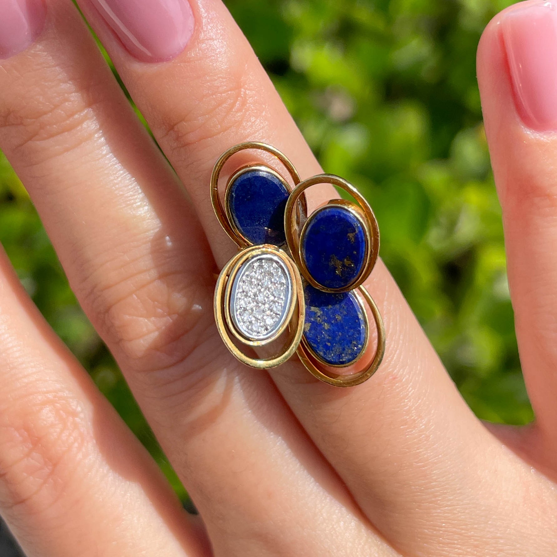 JAY FEDER 18K YELLOW GOLD LAPIS LAZULI DIAMOND RING