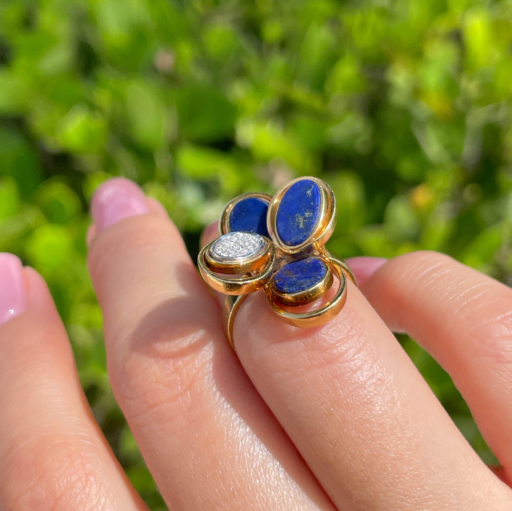 JAY FEDER 18K YELLOW GOLD LAPIS LAZULI DIAMOND RING