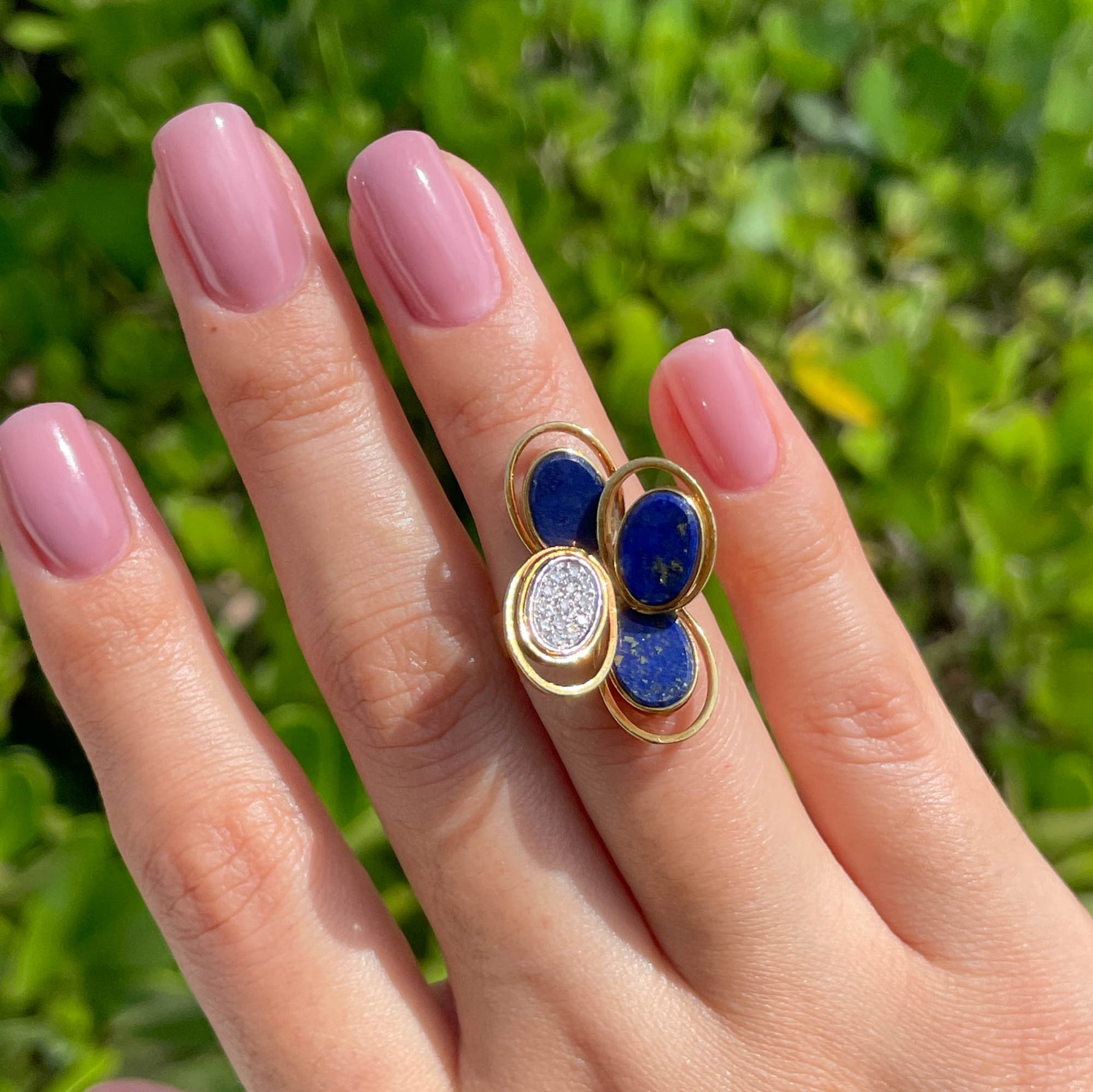 JAY FEDER 18K YELLOW GOLD LAPIS LAZULI DIAMOND RING