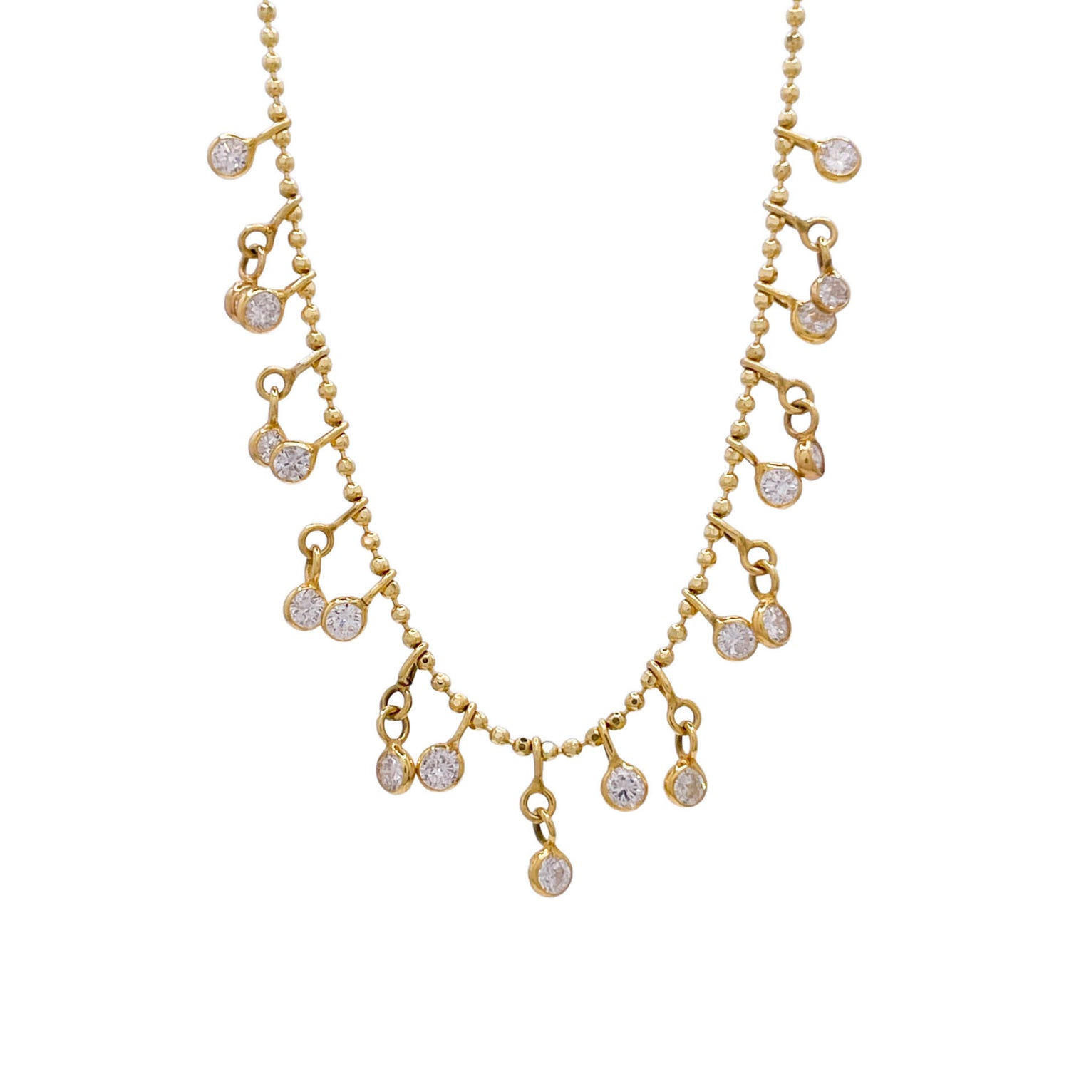 Jay Feder 14k Yellow Gold Diamond Drop Bead Necklace