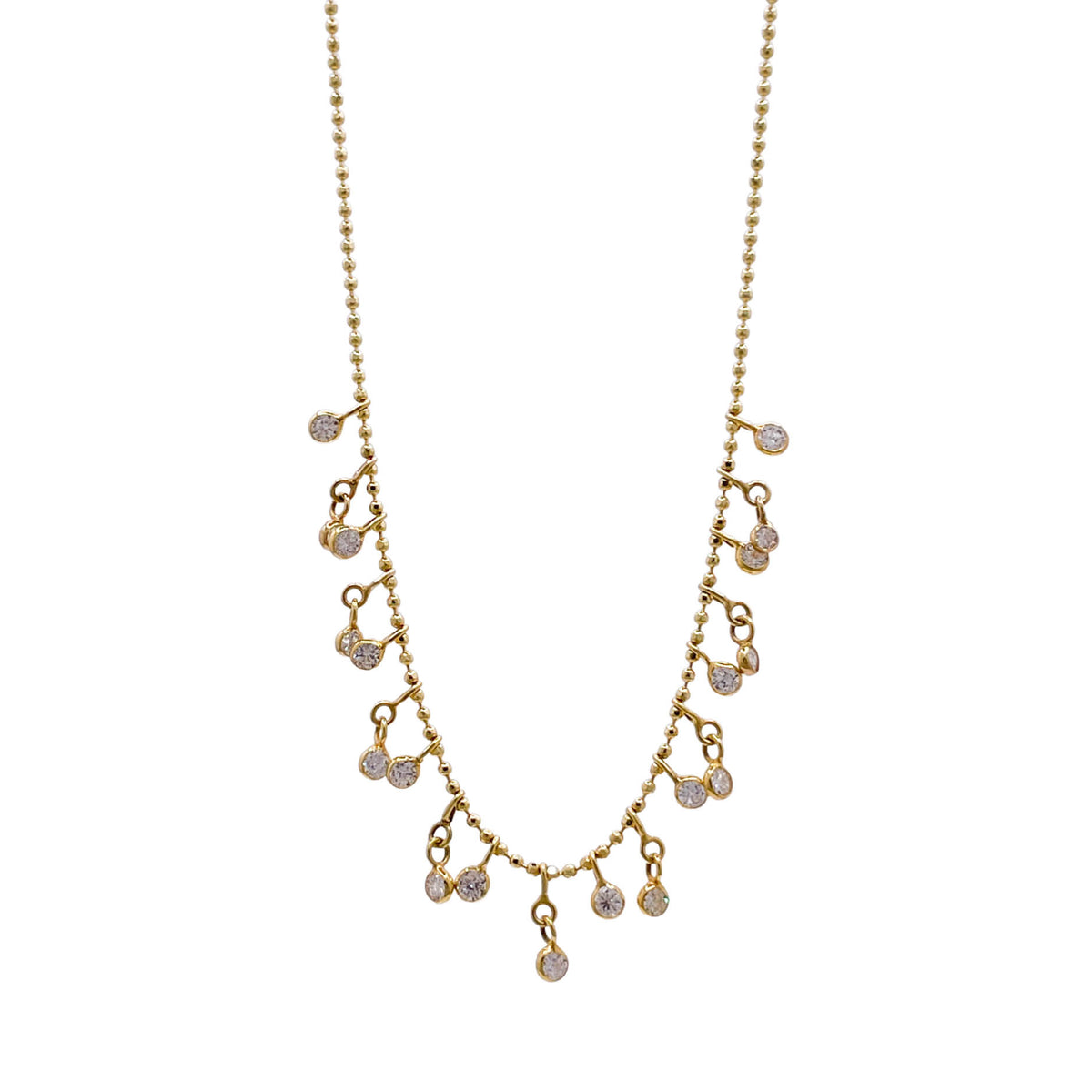 Jay Feder 14k Yellow Gold Diamond Drop Bead Necklace