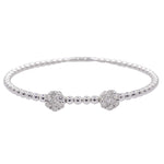 Jay Feder 18k White Gold Diamond 2 Flower Cluster Bangle Bracelet